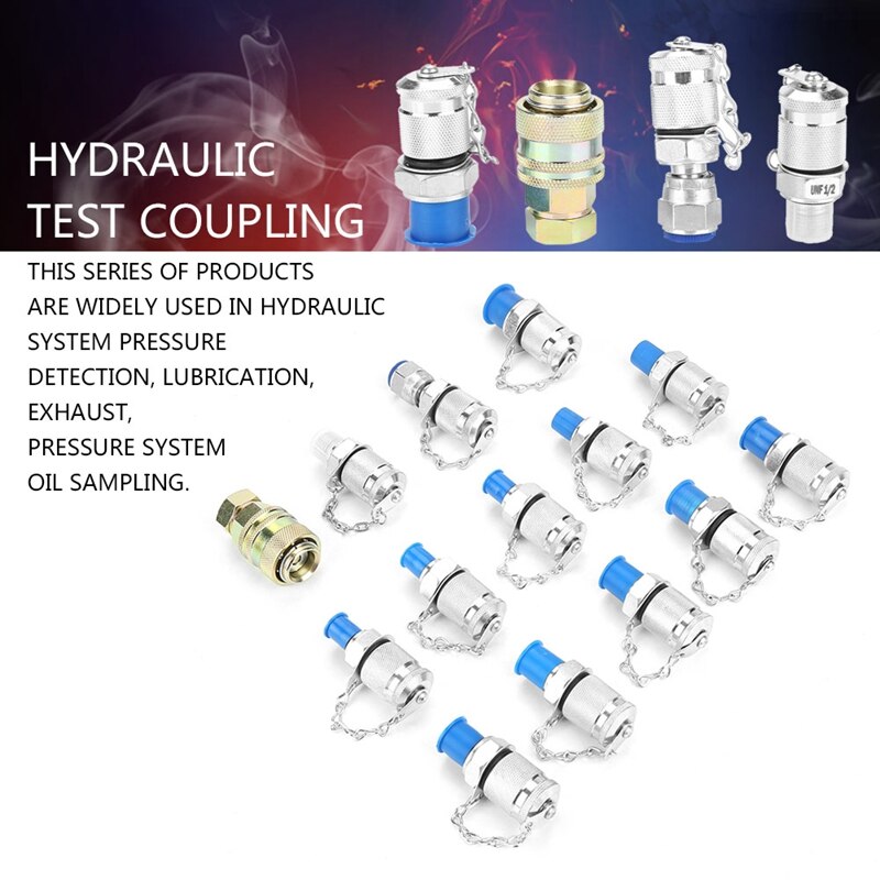 14Pcs Hydraulic Pressure Test Point Testing Coupling Adapter Set for Hydraulic System Kit