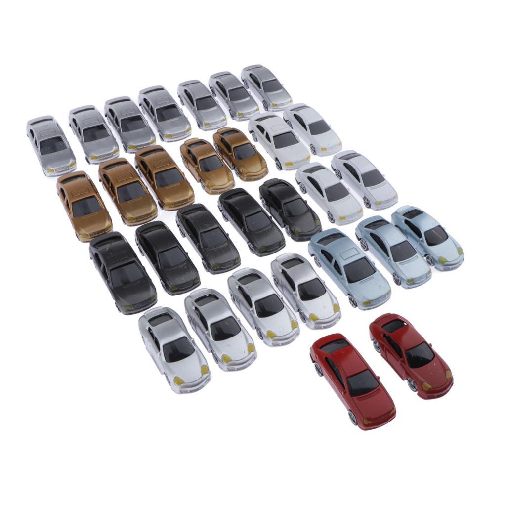 30 Pieces Painted Miniature Cars 1:75 OO Buildings Parking Lot Train Landscape