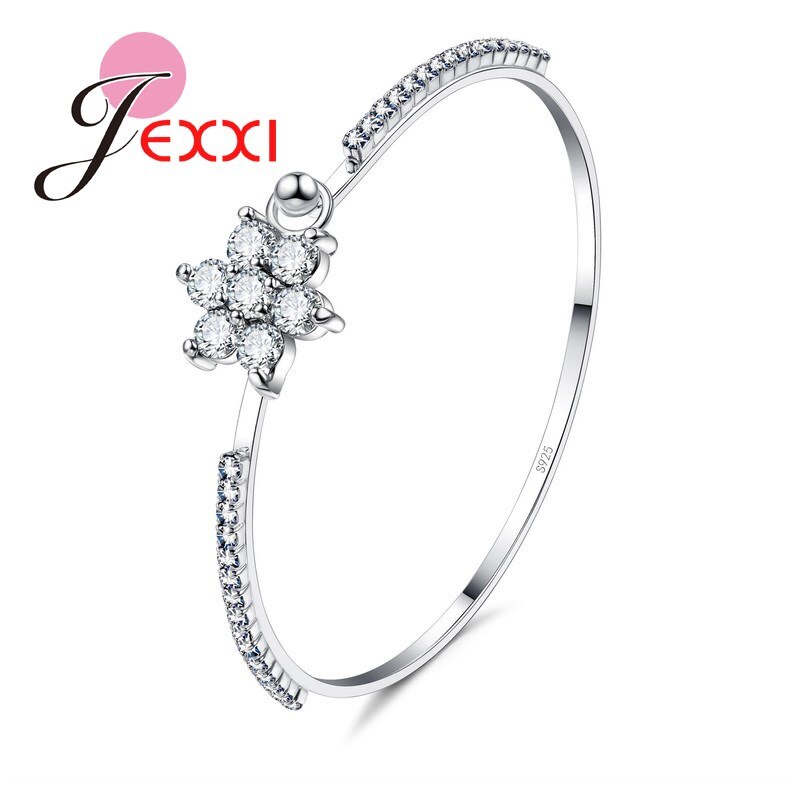 Geometrie Mode Bruiloft Sieraden Wit 925 Sterling Zilver Cubic Zircon Crystal Armbanden Bangles Vrouwen: B5201