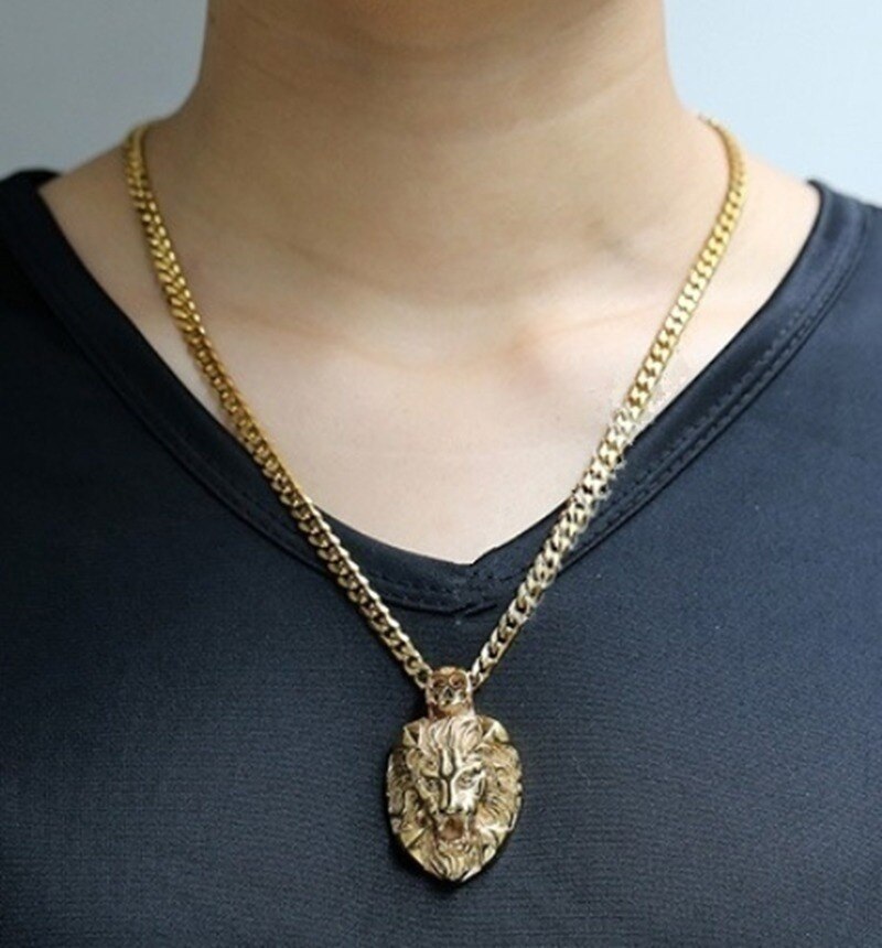 Hommes Style Punk personnalité gothique Lion pendentif collier gourmette cubaine chaîne or collier