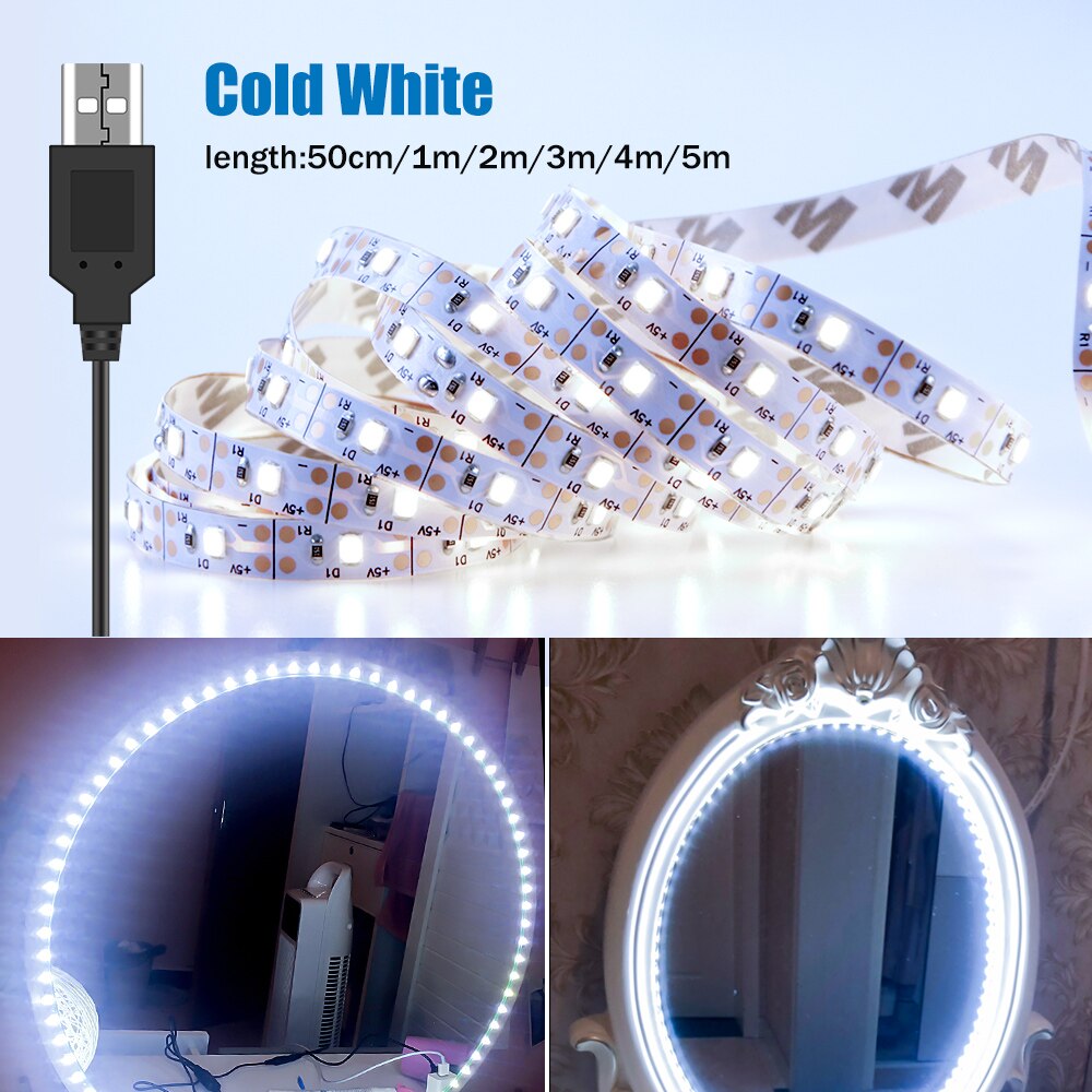 Eitelkeit Licht Streifen LED Bilden Spiegel Lampe Band Hollywood Dressing Tisch Zauberstab Birne LED Volle hinterleuchtet Spiegel Lichter 0,5 1 2 3 4 5M: 5M / kalt Weiß