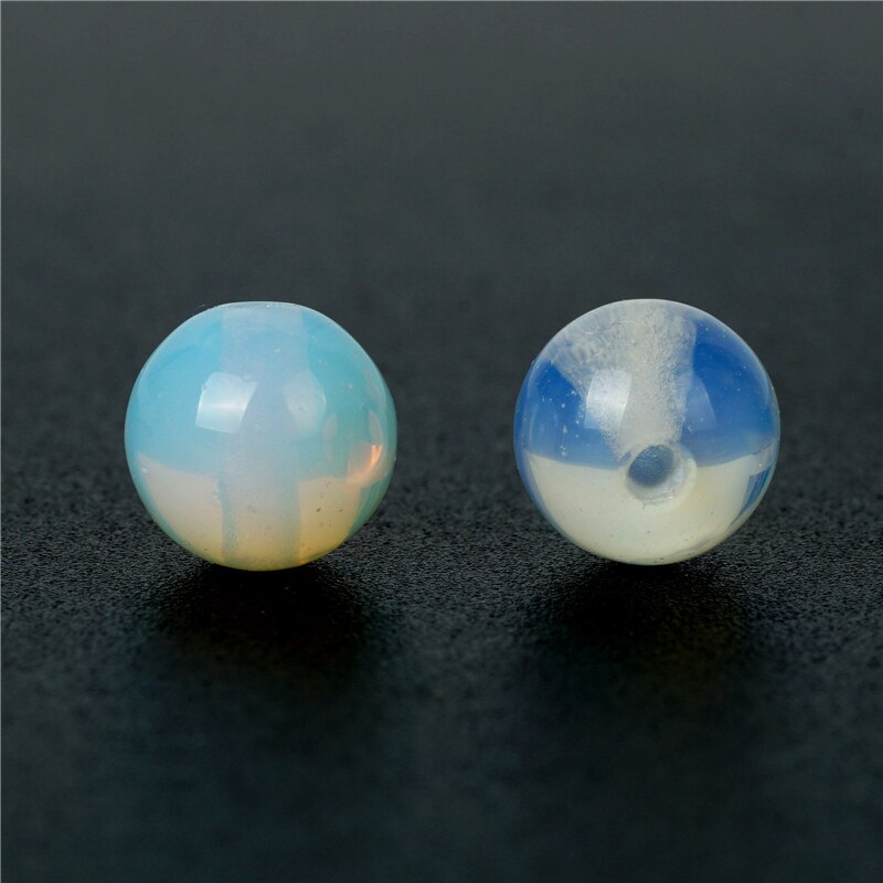 TopGoods White Opal Stone Beads Albumen Round Loose Beads 4-10mm Strand 15" Birthstone For Stone Jewelry Making
