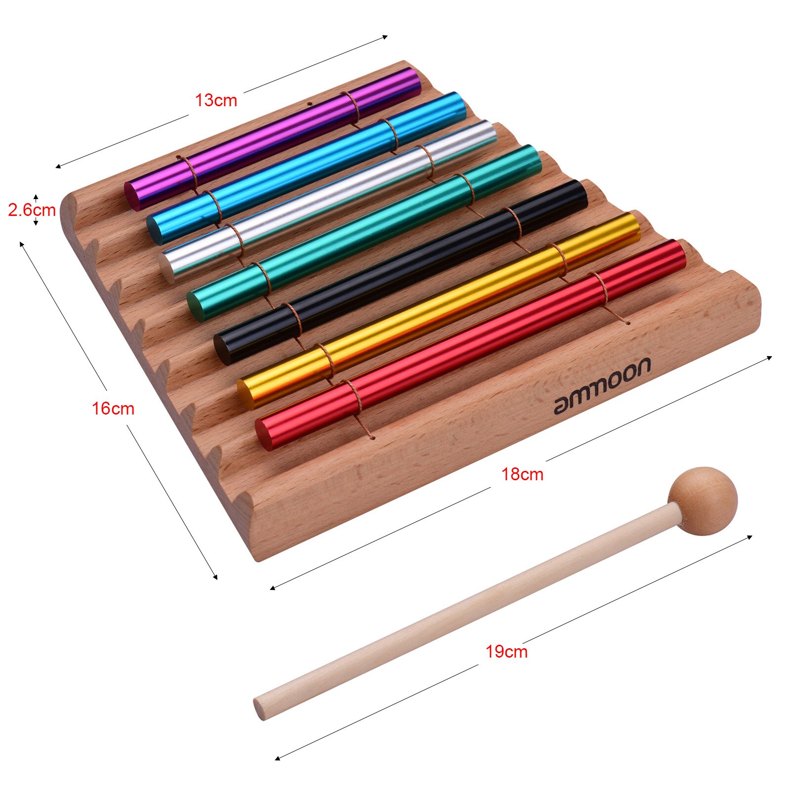 Ammoon-campanilla de meditación de 7 tonos para niños, campanilla de viento colorida, Juguete Musical educativo, instrumento de percusión con mazo