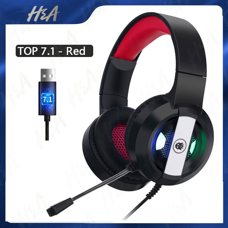 H&A Gaming Headset - 7.1 Surround Sound - Wired - with Microphone - for PC, PS4, Computer: Top 7.1 Red