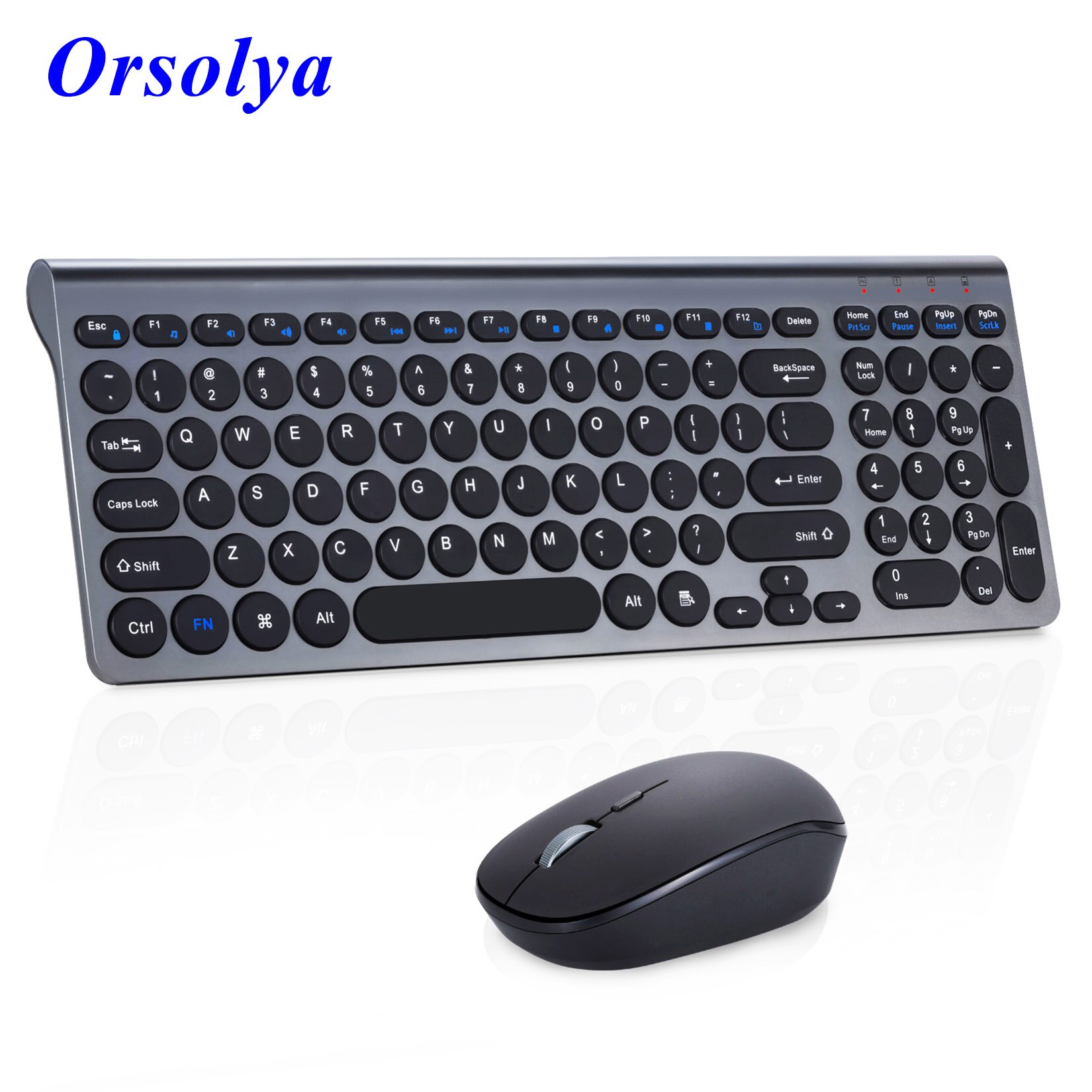 Wireless Keyboard and Mouse Combo, Compact Slim Full Size, Round Keycaps, Silent Mice, for PC, Laptop, Computer, Windows