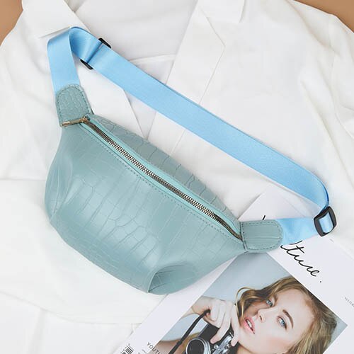 Chain Fanny Pack Banana Waist Bag Brand Belt Bag Women Waist Pack PU Leather Chest Bag Belly Bag Woman Bag: crocodile green