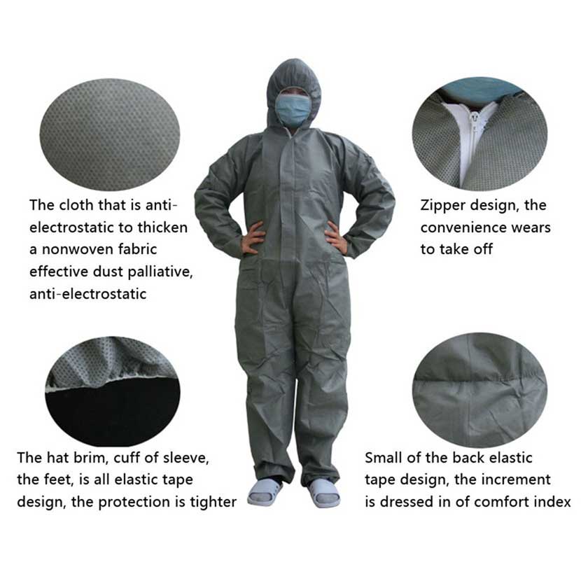 Engangs beskyttelsesbeklædning sikkerhed og beskyttelse sms nonwoven stof tykkere overall cleanroom støvtæt jumpsuit beklædningsgenstand