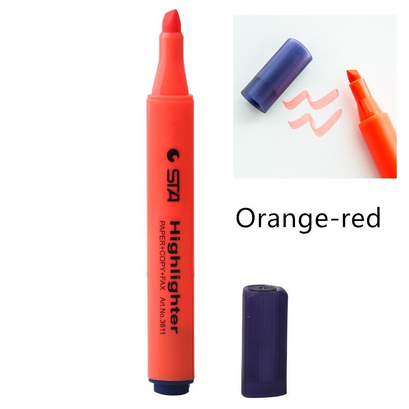 Sta fluorescerende overstregningspenn strålende farve behagelig trekantet tønde markør til papir kopi fax kontor skole  a6220: Orange rød