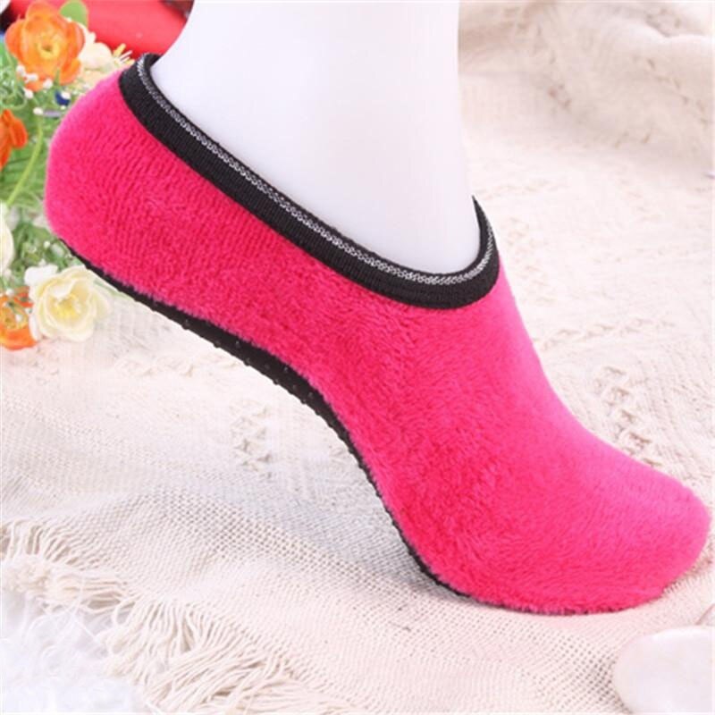 Socks Thickened Non-slip Anti Slip Rubber Dots Women Fitness Yoga Warm Slippers Sports Sock RW: Rose Red