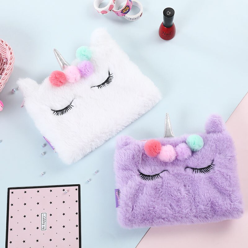 Eenhoorn Bont Handtas Voor Vrouwen Bloem Flap Koreaanse Dag Koppelingen Purse Leuke Rits Make Envelop Pouch