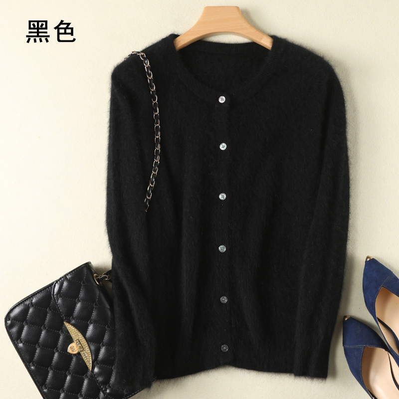 Frauen Strickjacke Große Größe Warme Reine Nerz Kaschmir Pullover Oansatz Lose Mantel Weibliche Pullover Damen Jacke Solide Stricken Strickjacken: L / Black