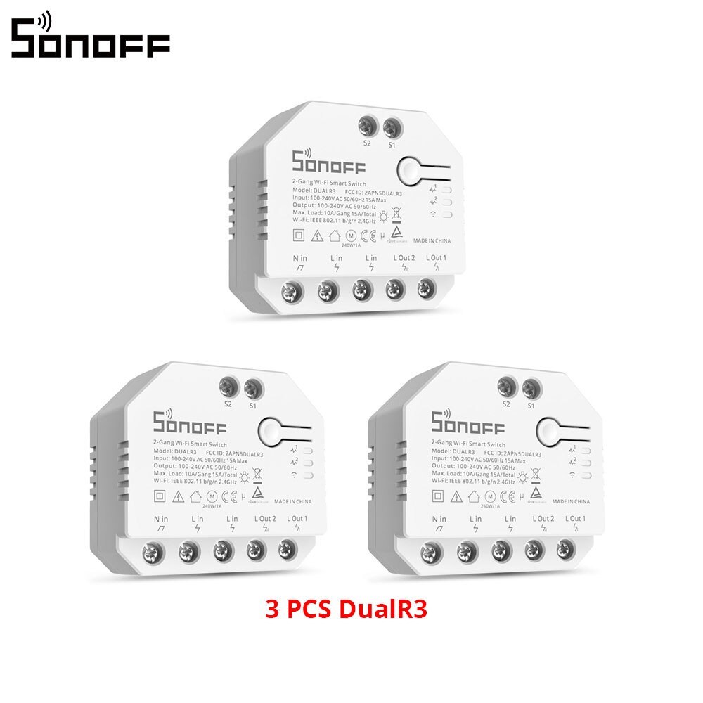 Itead SONOFF DualR3 2 Gang Dual Relay Module Wifi DIY MINI Smart Switch Power Metering eWeLink Control Alexa Google Smart Home: 3PCS DualR3