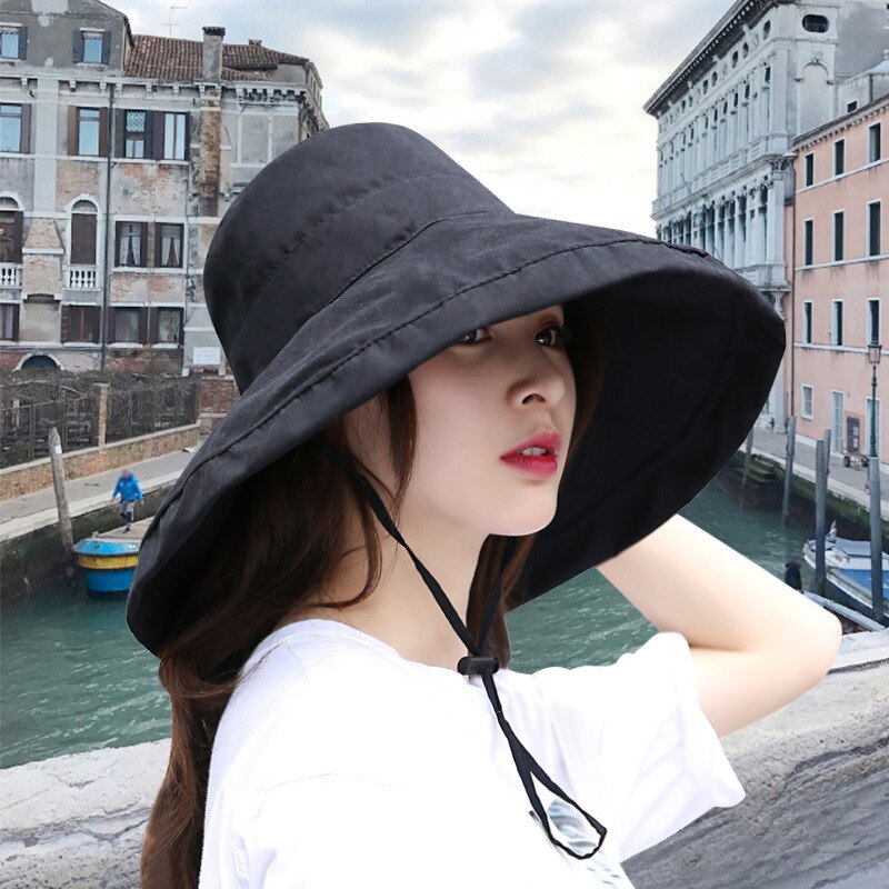 Shade Fisherman Hat Big Brim Beach Shopping Sun Hat Street Headdress Fisherman Outdoor Hat Ladies Hat Solid Color