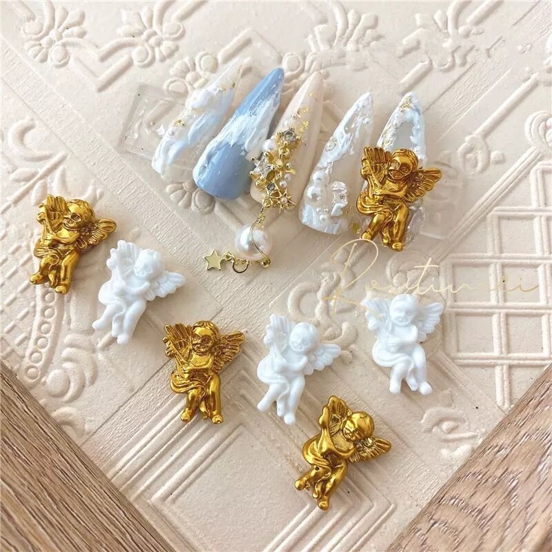 10 stk barok engel baby 3d nail art dekorationer retro diy ornament manicure tilbehør