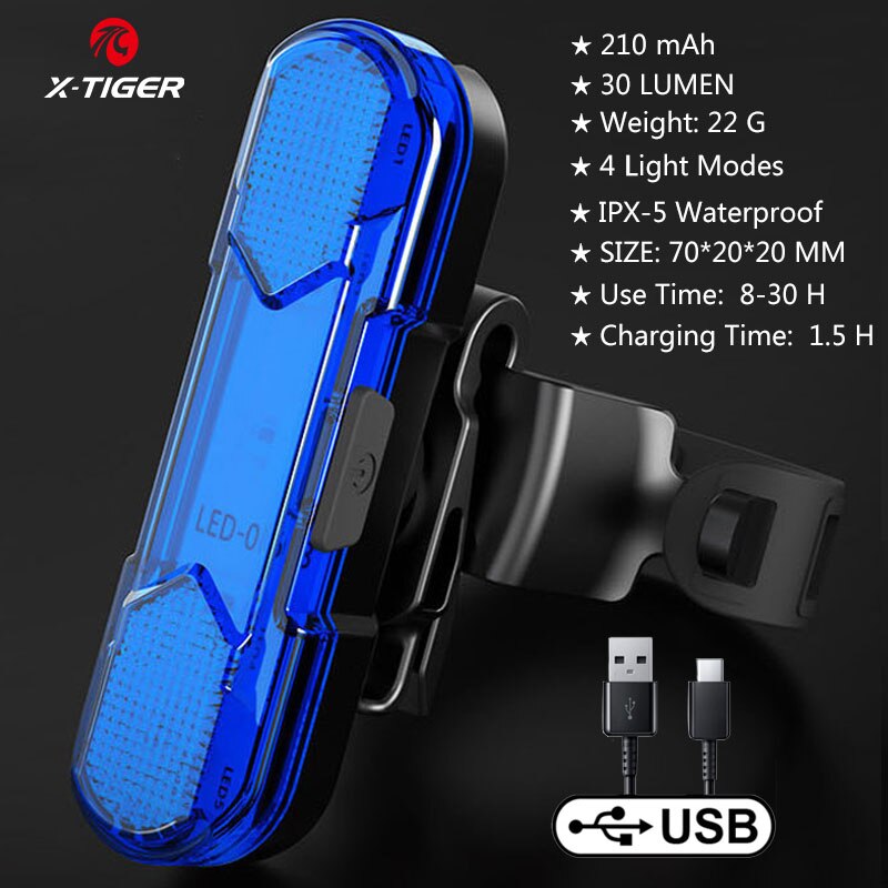 X-TIGER Fietsachterlicht Waterdicht MTB-fietslicht USB Charge LED Fietsachterlicht Flitsstaart Veiligheidsfietswaarschuwingslampje: Geel