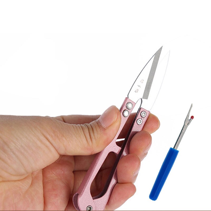 2Pcs/Set Portable U Shape Embroidery Cross-stitch DIY Fabric Cutter Sewing Scissors with Seam RipperThread Scissors Yarn Shears: Pink set