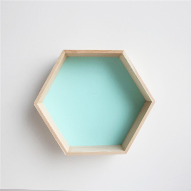 Neue Holz Hexagon Wanddekoration Baby Zimmer/Schlafzimmer Candy Organisation Aufhänger Fotografie Requisiten Regale Storage Decor Polygon Box: L / Mint