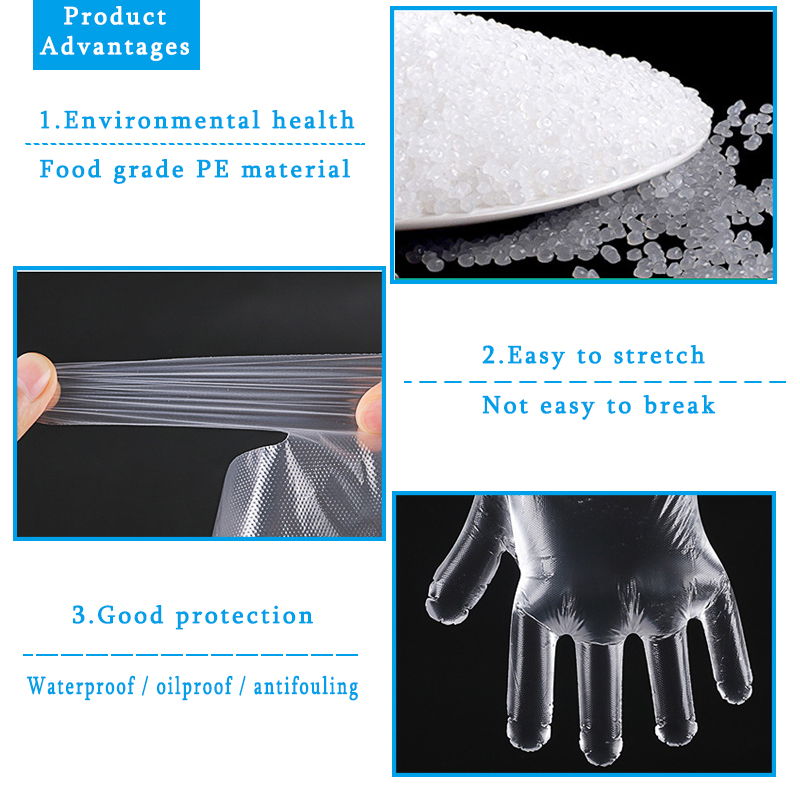 Guantes desechables de 100 uds, guante de plástico de un solo uso, guantes para comida desechables para restaurante Industrial, guantes de limpieza para Cena