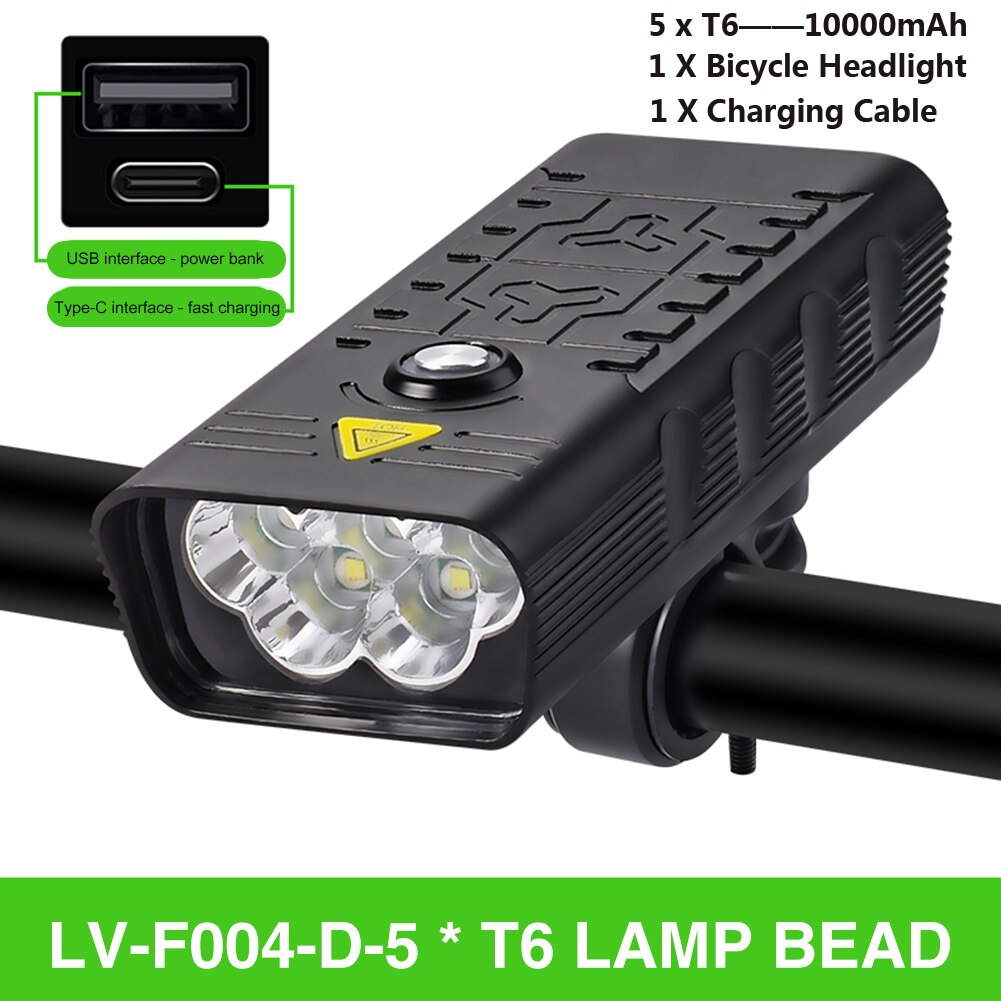 Luz LED superbrillante para bicicleta, faro delantero y trasero de 10000mAh, recargable vía USB, 3000 lúmenes, 5T6: 5 X T6