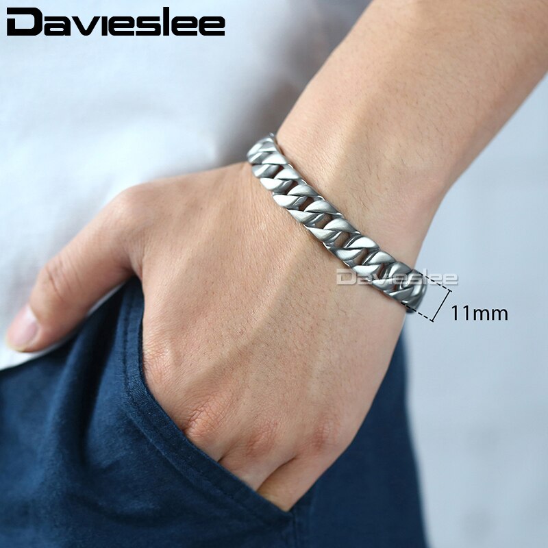 Davieslee, pulsera de 11mm para hombre, Eslabón cubano con curvatura redonda mate, 316L pulsera de acero inoxidable, joyería para hombre DLHB162