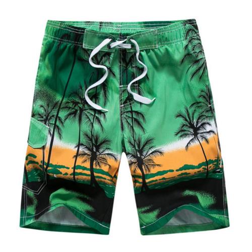 Pantaloncini da spiaggia estivi da uomo con stampa di alberi di cocco taglie forti: Green / XXL