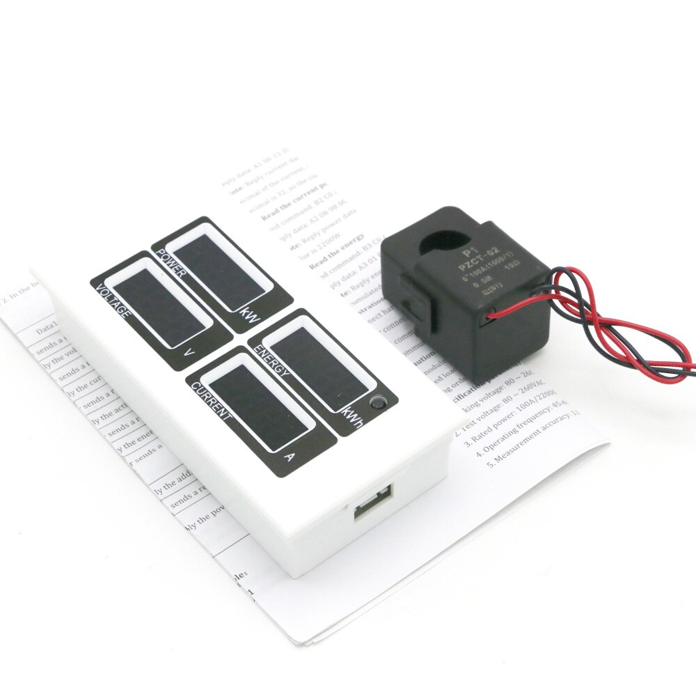 AC 80-260V Digital 100A watt power meter volt amp Ammeter Voltmeter with split-core CT 110V 220V