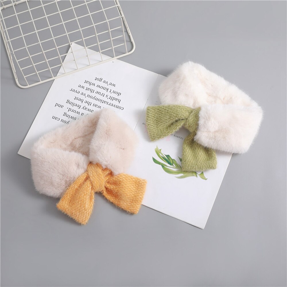 Neue Winter Baby Mädchen Pelz Warme Halstuch Bowknots Kragen Kleinkinder Kinder Patchwork Kreuz Schals