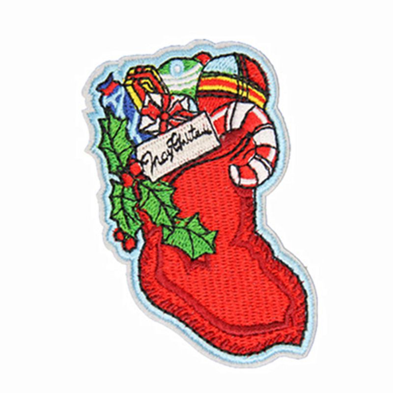 Christmas Style Embroidery Patch Heat Transfers Iron On Sew On Patches K4UA