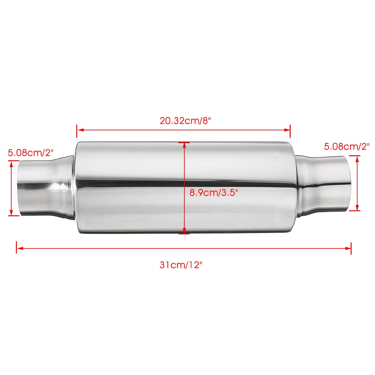 Universal Stainless Steel Car Exhaust Pipe Muffler Resonator 51mm Inlet/Outlet Exhaust Tip Tube Silencer