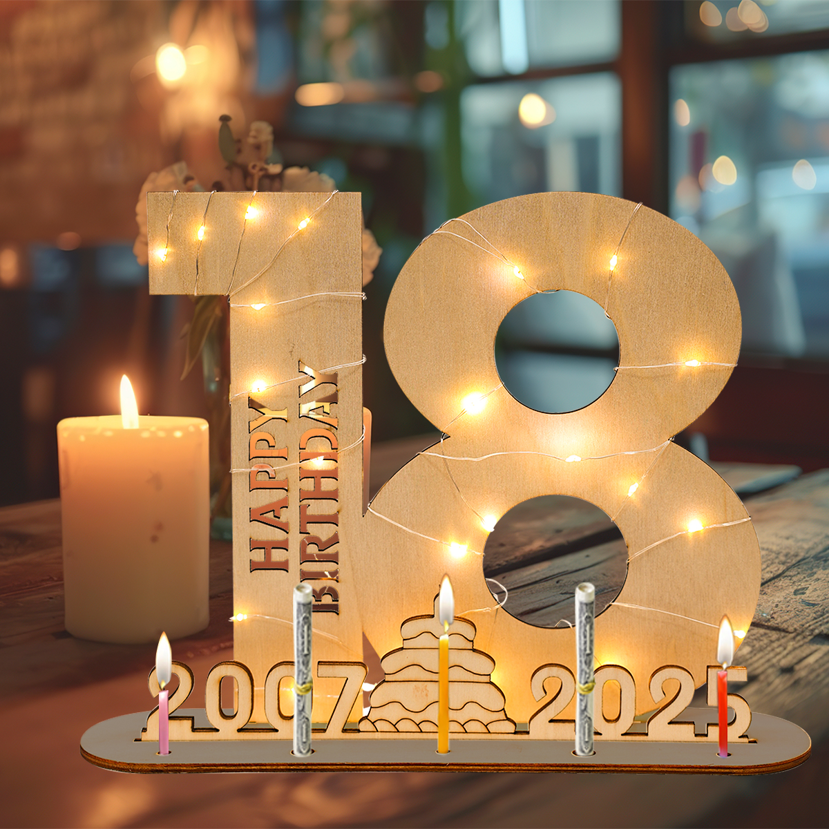 Numeri portato in legno con luci Insegna fai-da-te illuminata per artigianato artistico Decorazioni per feste di compleanno fai-da-te di età 18 30 40 50 60 Decorazioni in legno