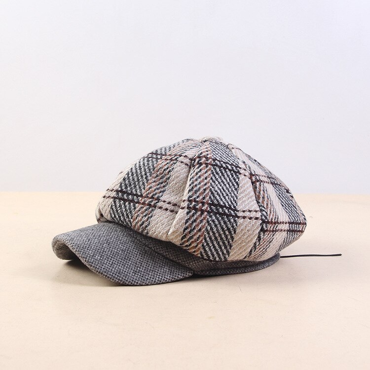 HOAREE, gorra para mujer, gorra de Tweed Gabby Baker Boy, gorra Vintage a cuadros, sombrero para mujer, beis, chicas, estilo británico, sombrero artístico, gorra plana de invierno: Gris