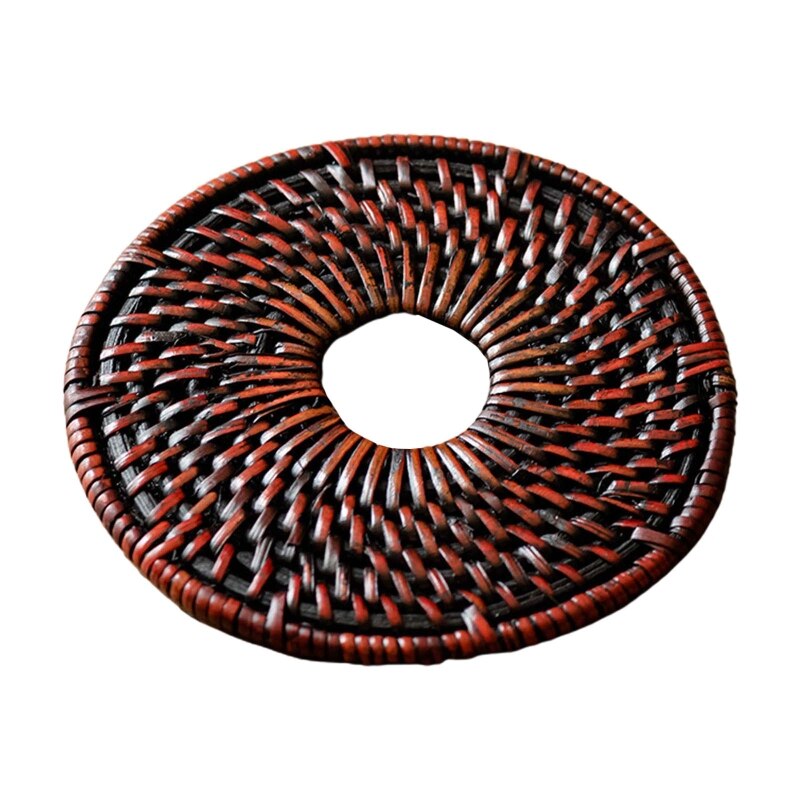 Cup Mat Round Natural Rattan Pad Thickened Protect Table from High Temperatures Scratches for Kitchen Dinner Q1FD