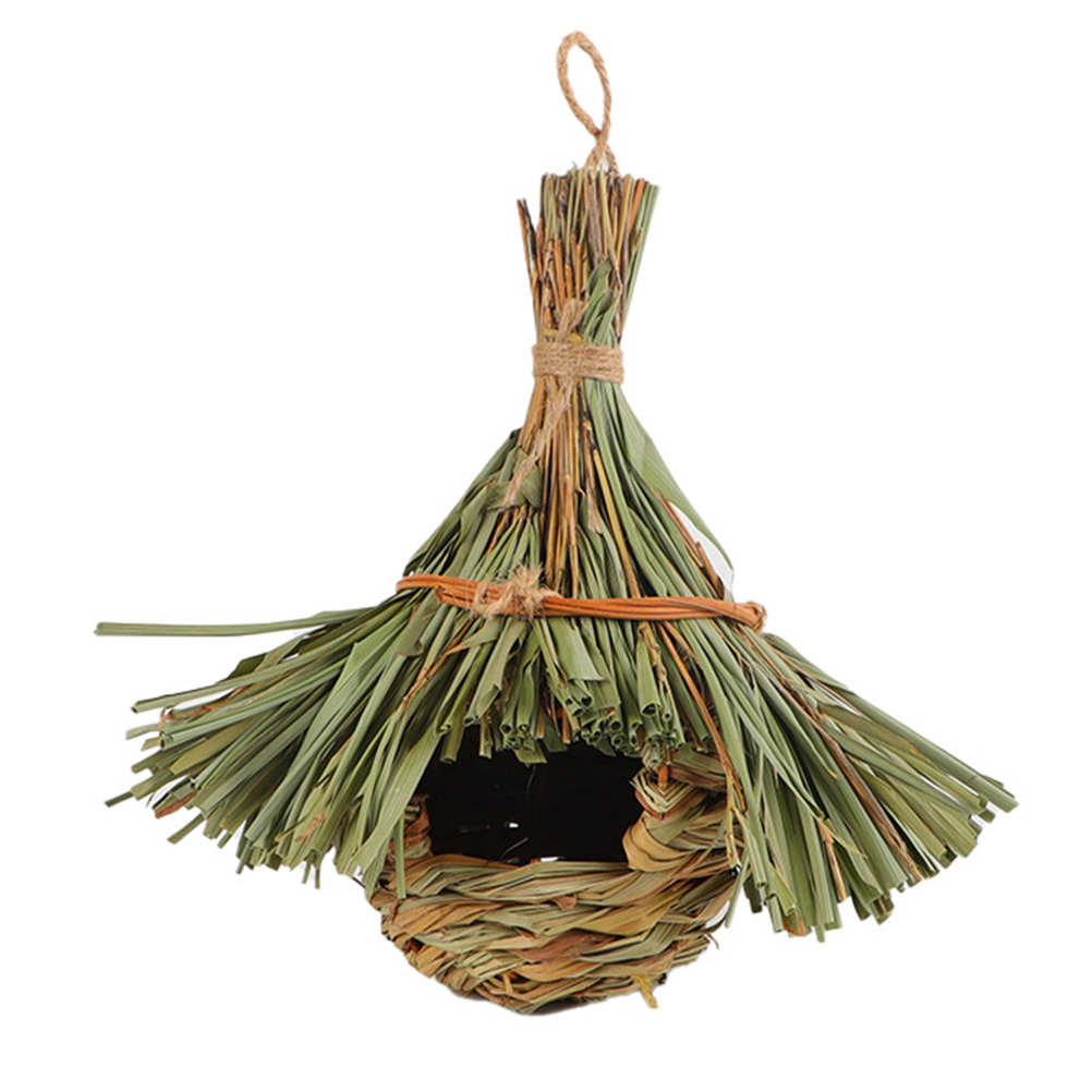 Birds Nest Bird Cage Natural Grass Egg Cage Bird House Outdoor Decorative Weaved Hanging Parrot Nest Houses Pet Bedroom Decorate: B