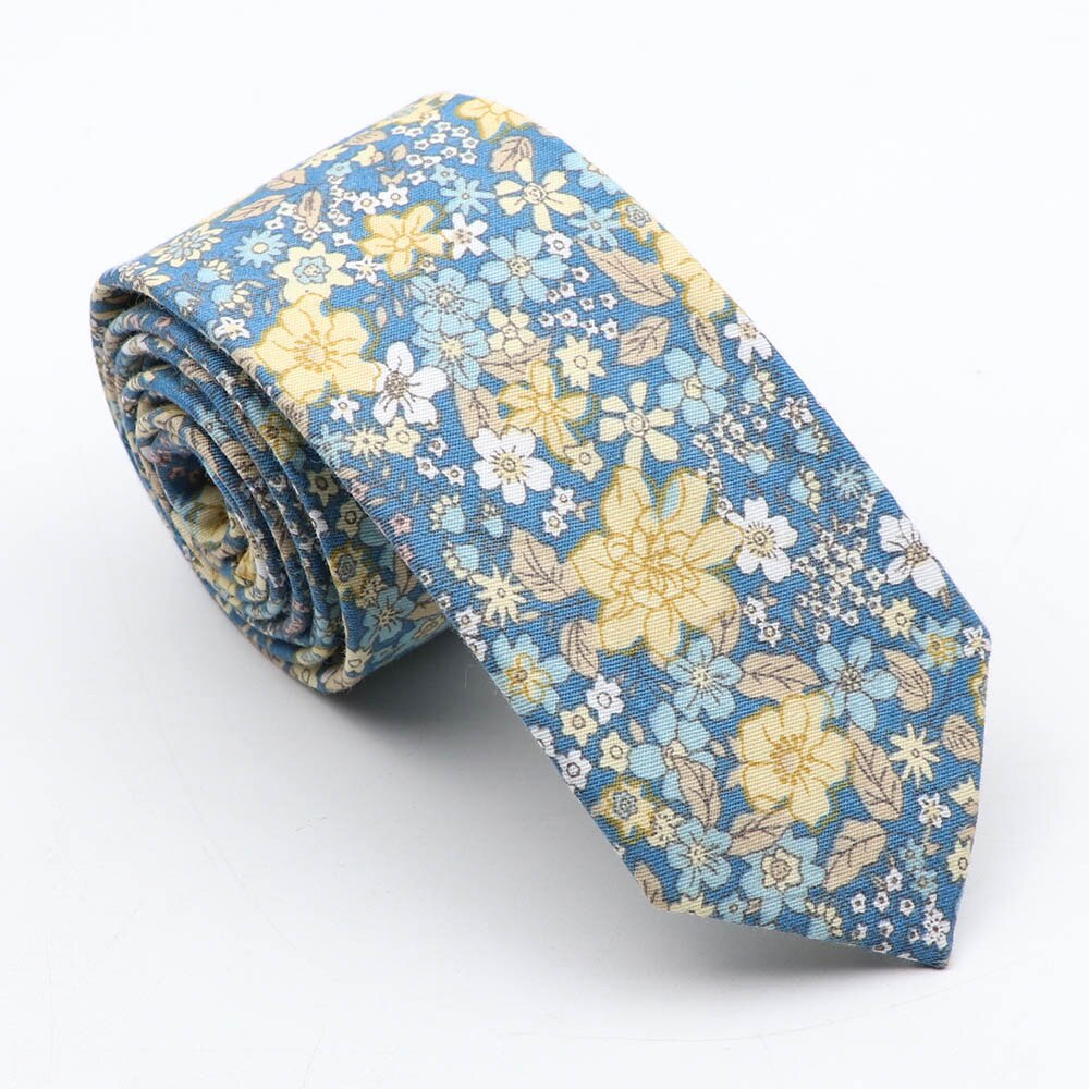 Gravata floral 100% algodão para homens, amarelo, vermelho, azul, flor, 6cm, uso diário, skinny, azul marinho, para casamento, gravatas para festa, presentes: 2