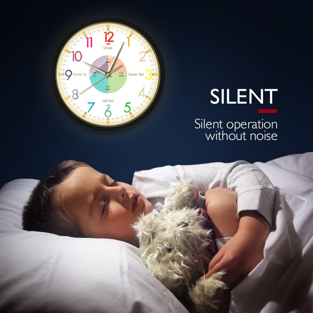 Teaching Time Metal Frame Silent Wall Clock For Kids Room Nursery Decor LED Lighting Wall Watch Voice Control Smart Wall Clock