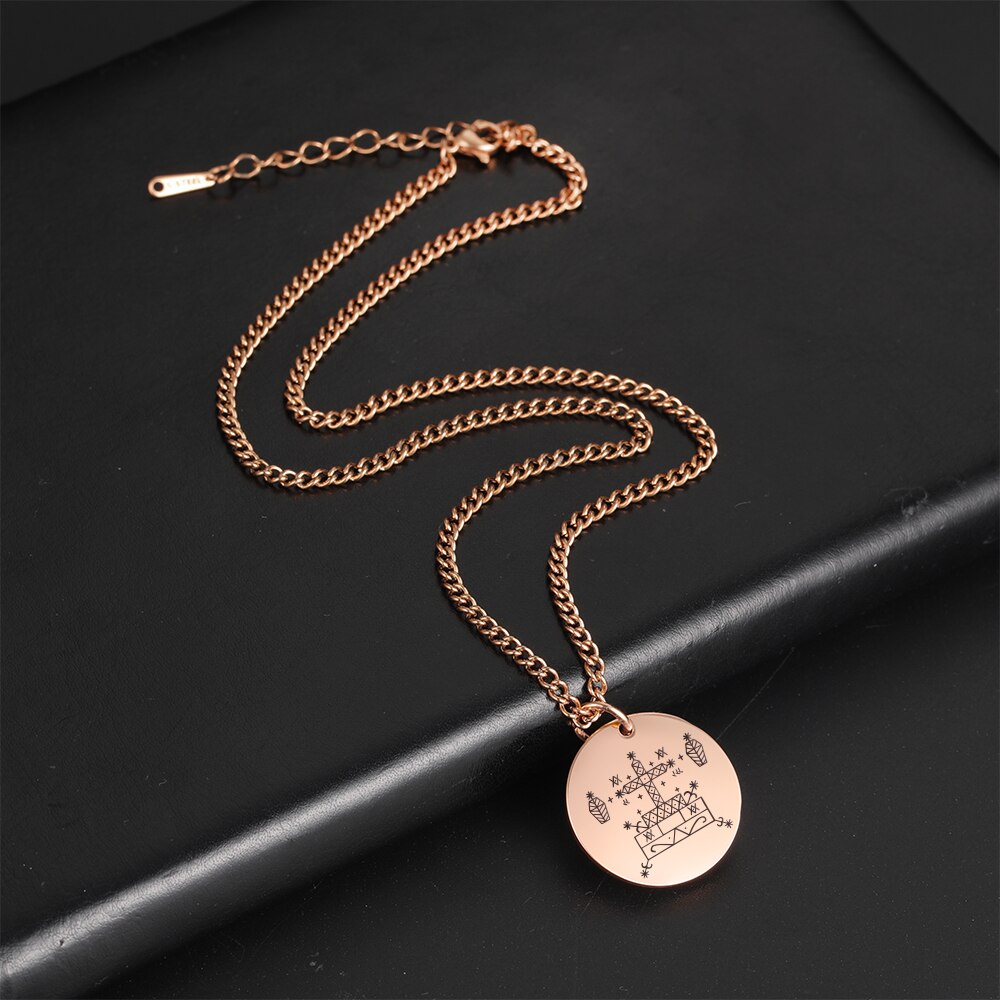 Dawapara Vintage Voodoo Veve of Baron Samedi Amulet Necklace Stainless Steel Hoodoo Talisman Pendants
