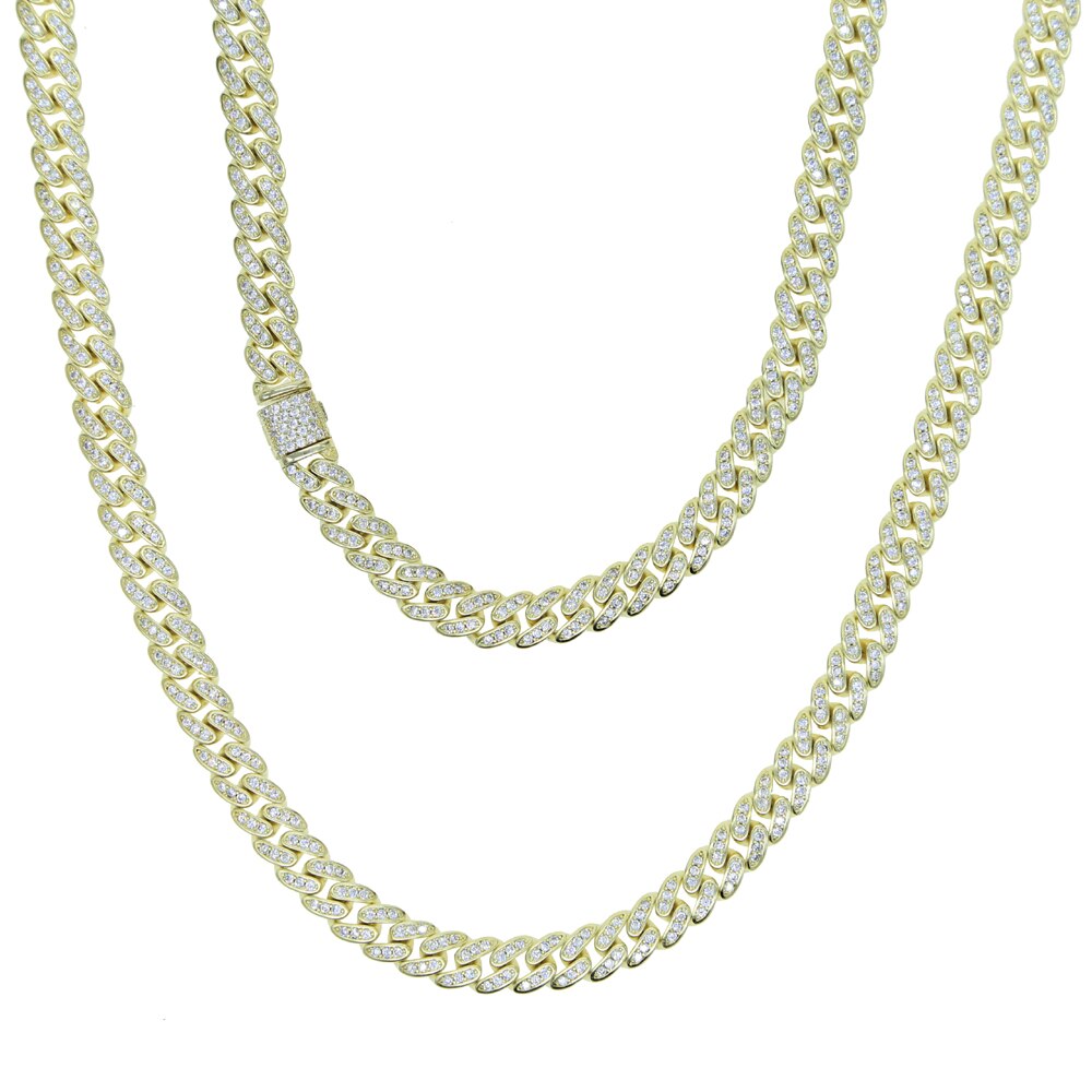 6.5MM iced out bling cz Miami cuban link chain necklace gold silver color cz choker women jewelry: Gold-color / 46 cm