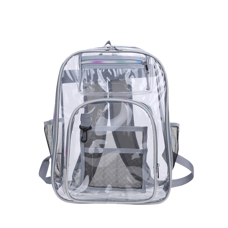 Mochila impermeável transparente saco de escola grande capacidade mochila sólida clara unisex moda saco plástico transparente: CINZA