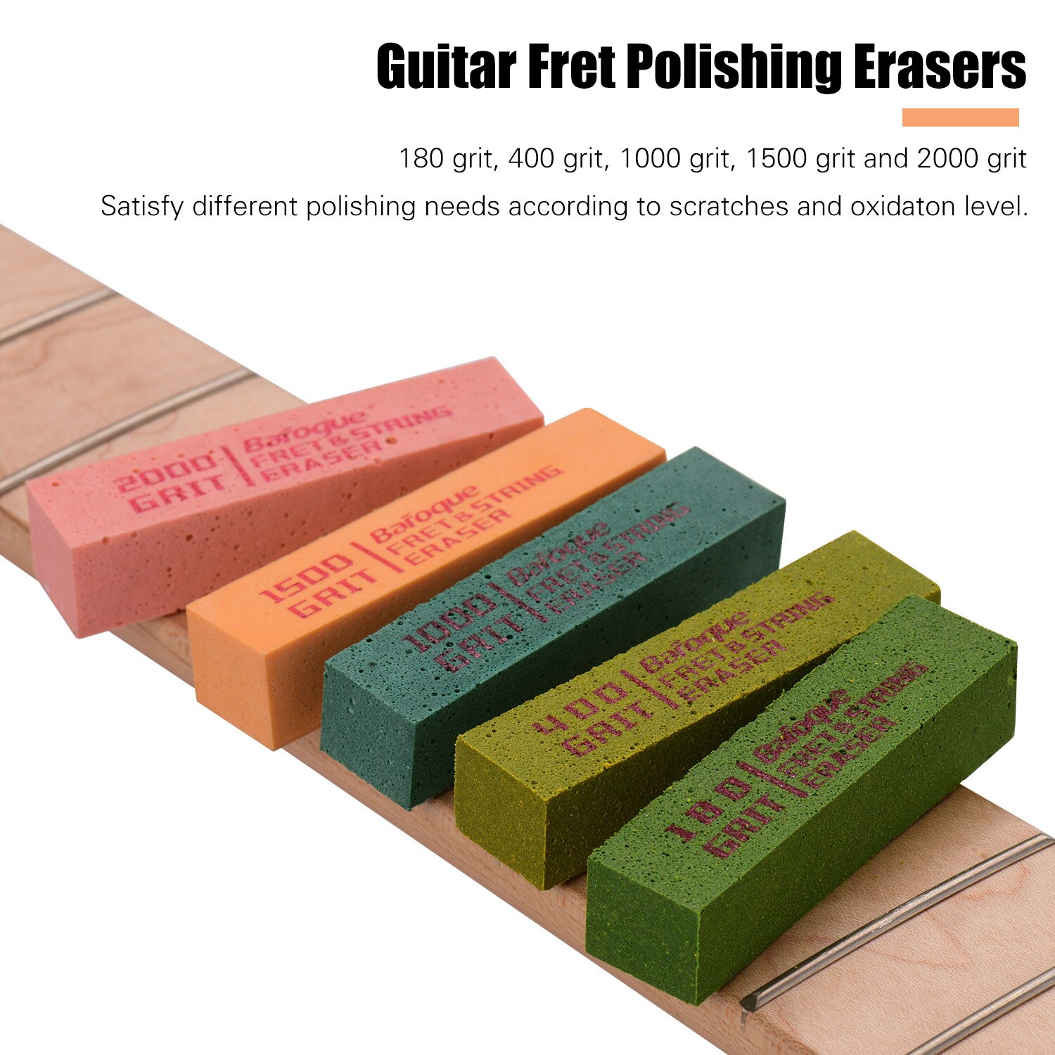 Guitar bånd polering viskelæder slibende gummiblokke med 180 grus & 400 grit til guitar bånd strenge polering vedligeholdelse