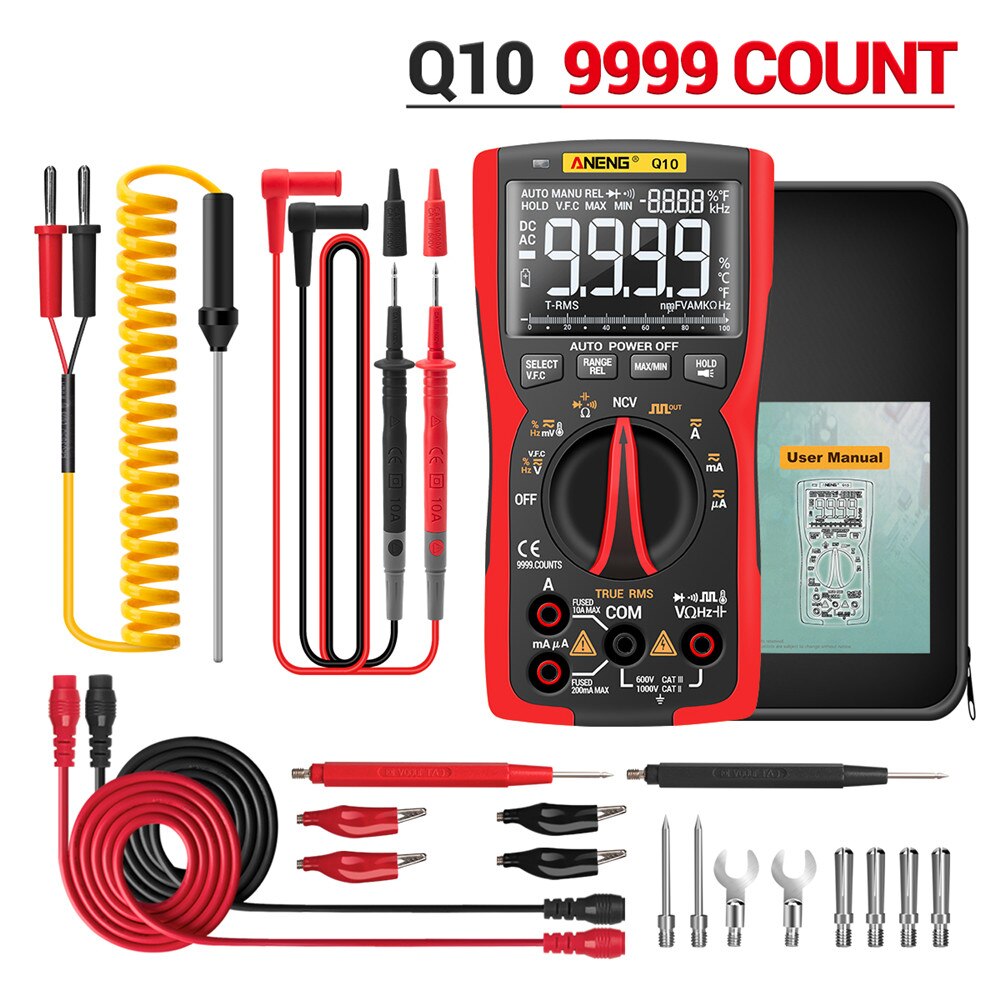 ANENG Q10 Digital Multimeter 9999 Tester Multimetro True RMS Analog DIY Transistor Capacitor NCV Testers Lcr Meter: Red Highmatch