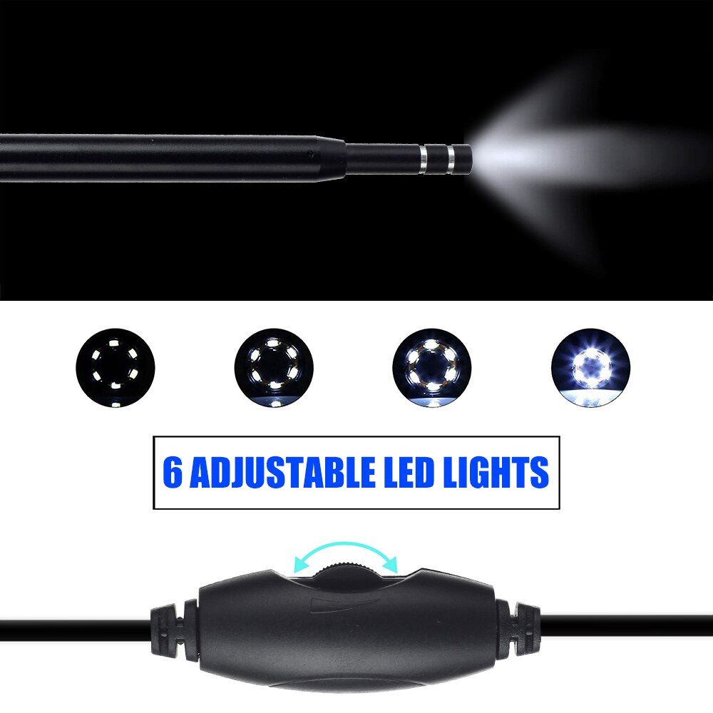 3-in-1 Visual Earpick Otoscope Endoscope Built-in 6 Adjustable Led Lights with 5.5mm Camrea Lens Ear Cleaning Tool