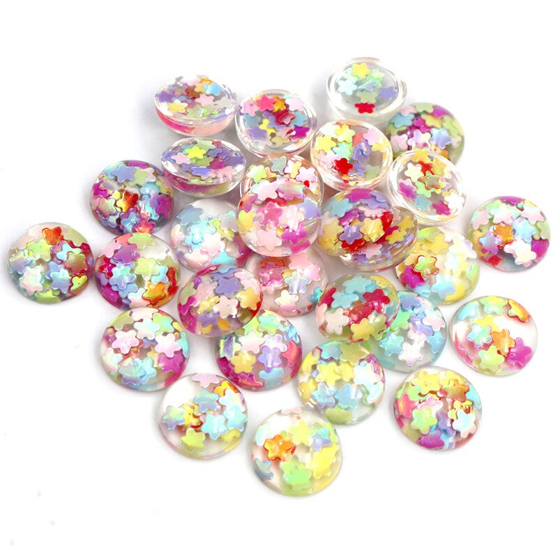 40pcs 12mm Mischfarben Star Round Moon Style Harz Cabochon mit flachem Rücken für Armband Ohrringe Zubehör: C4-78