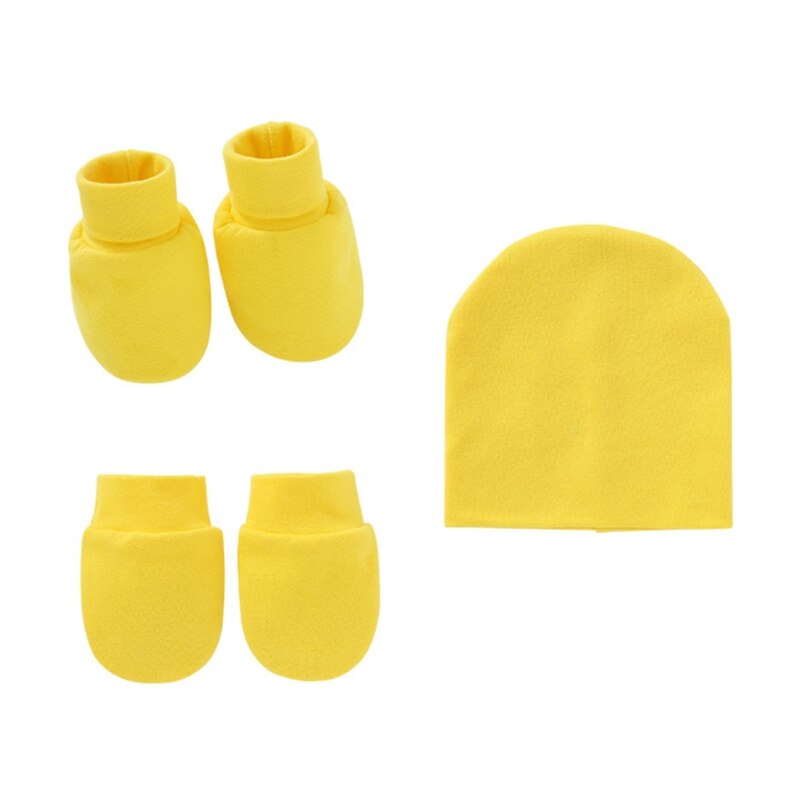 Gants en coton tricoté anti-rayures pour bébé + chapeau + couvre-pieds, ensemble de mitaines, chaussettes, bonnet: Gloves Hat Foot-N