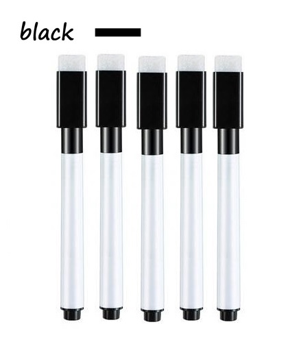 5pcs Magnetische Whiteboard Marker Pen White Board Pen Uitwisbare Fijne Penpunt Pen met Gum Rubber Magnetische Pen Borstel Koelkast magneten: 5pcsblackpens