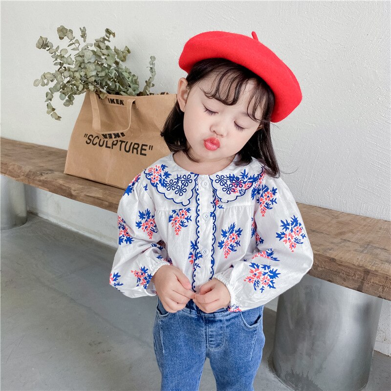 Spring baby girl clothes kids outfit print shirt jacket for toddler girls baby clothing birthday embroidered thin blouse shirts: 9M