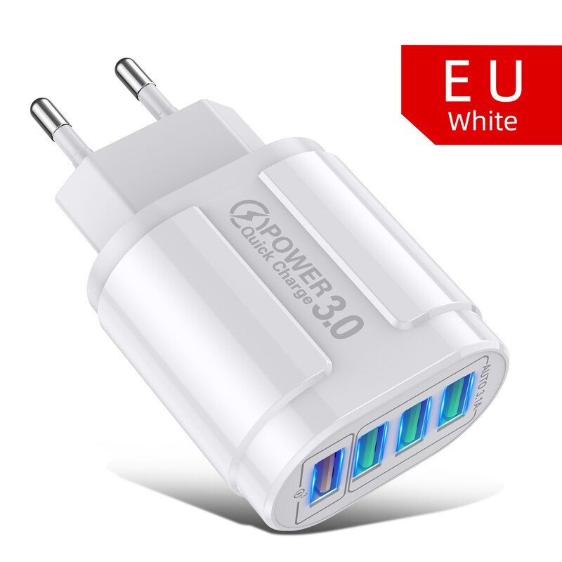 Lovebay 4 Poorten Usb Fast Charger Quick Charge 3.0 48W Led Universele Muur Mobiele Telefoon Tablet Opladers Snel Opladen voor Iphone: White EU Plug