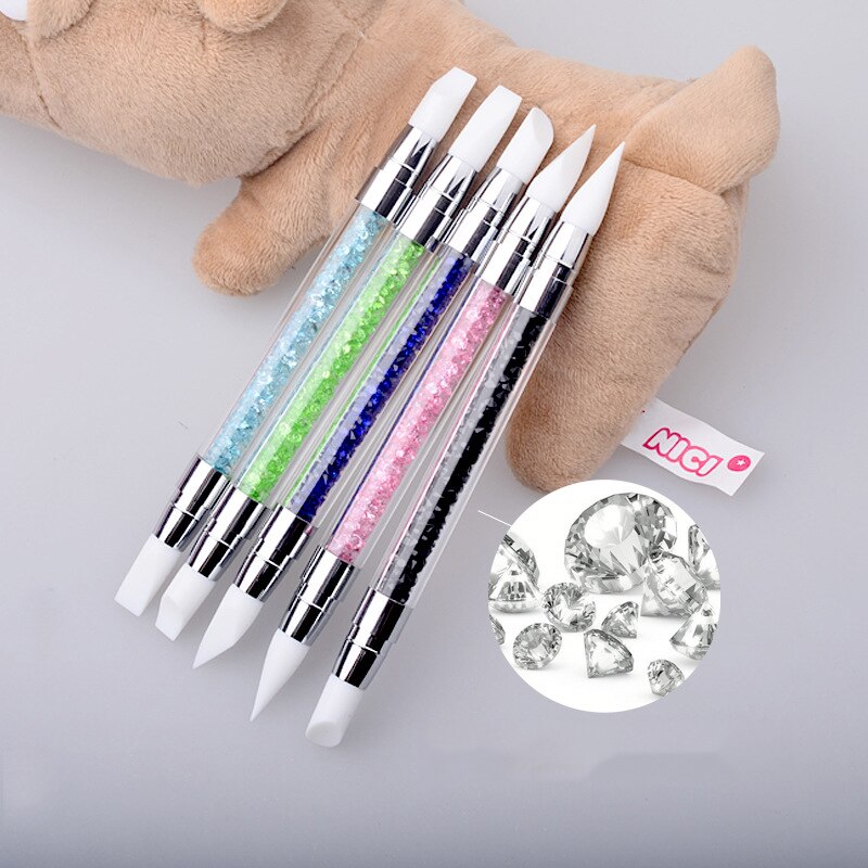 Pincel de silicona suave para decoración de uñas, pluma de pintura de goma de doble cabeza con taladro, para tallado hueco, 1 ud.