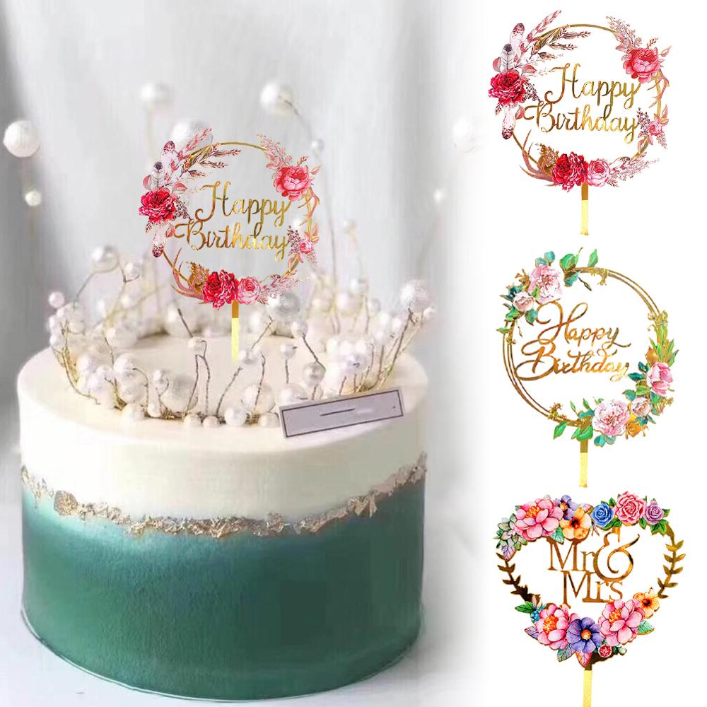 Acryl Gelukkige Verjaardag Cake Topper Resuable Hart Letters Guirlande Anniversary Topper Cupcake Dessert Decor Feestartikelen