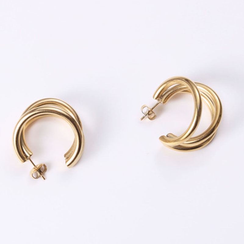 Gold Triple Hoepel Oorbellen Roestvrij Staal Voor Vrouwen Trinity C Hoepel Oorbellen Mode