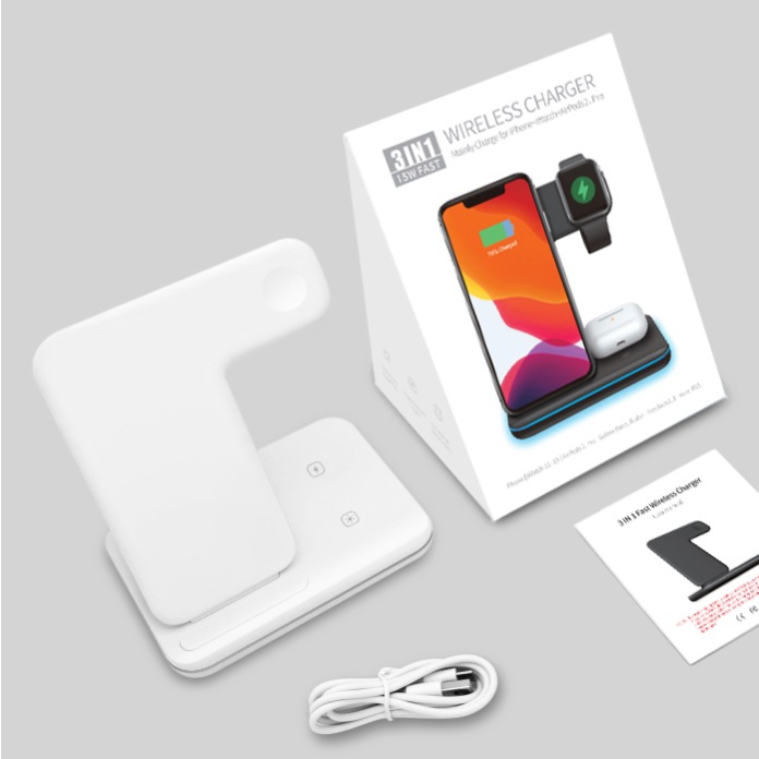 3 in 1 15w qi kabellose ladestation für iphone 12, 11 xs xr ,  x 8 apple watch 6, schnellladestation für airpods pro und iwatch: Weiß